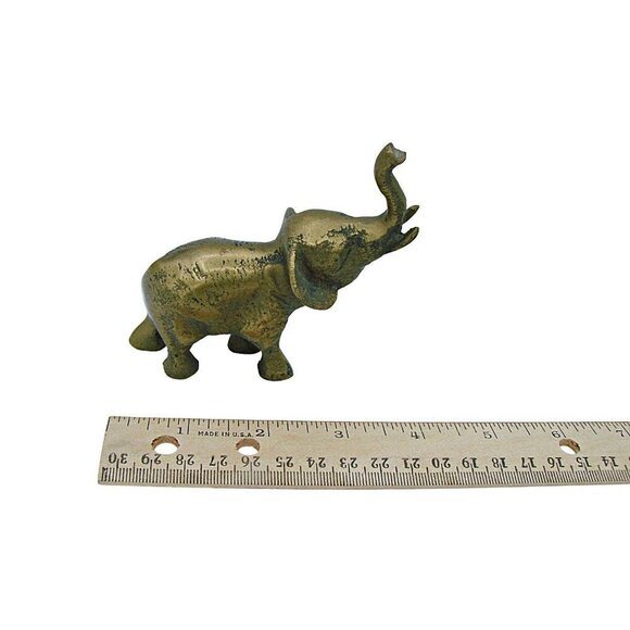 Small Vintage Brass Elephant Statue Figurine Retro Home Decor Trunk Up Good Luck - Picture 8 of 11